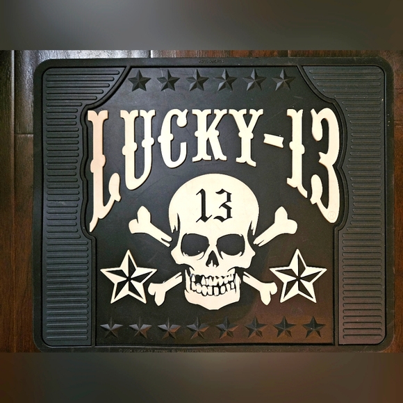 Vintage Lucky 13 Rubber Skull Utility Mat for entryway, car, garage - Picture 4 of 7